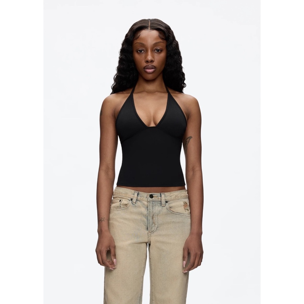 Tank Air Dip Halter Top in Black Basics Everyday Staple Simple Capsule Wardrobe - Picture 3 of 9
